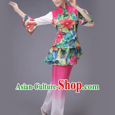 Chinese Classical Dance Costume Traditional Folk Dance Yangko Pink Clothing for Women