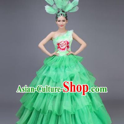 Professional Modern Dance Dress Opening Dance Stage Performance Chorus Green Flowers Costume for Women