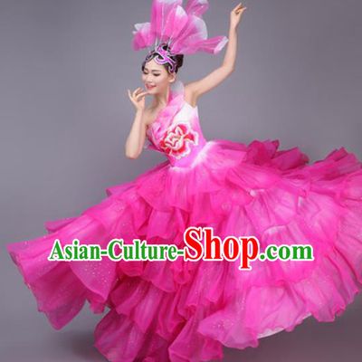 Professional Modern Dance Dress Opening Dance Stage Performance Chorus Pink Flowers Costume for Women