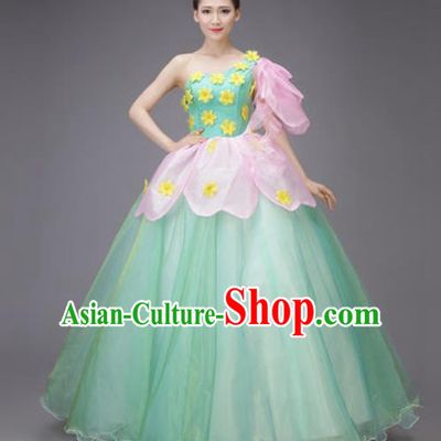 Professional Modern Dance Dress Opening Dance Stage Performance Chorus Green Veil Costume for Women