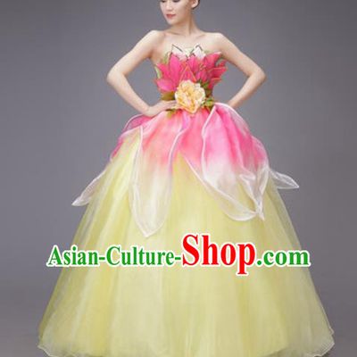 Professional Modern Dance Yellow Dress Opening Dance Stage Performance Chorus Costume for Women