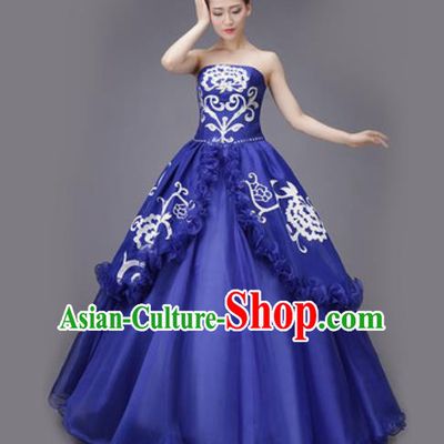 Professional Modern Dance Royalblue Dress Opening Dance Stage Performance Chorus Costume for Women