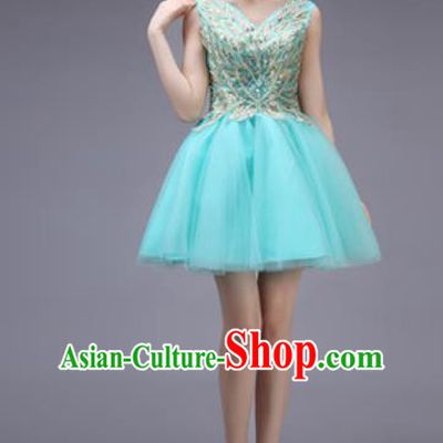 Professional Modern Dance Blue Bubble Dress Opening Dance Stage Performance Bridesmaid Costume for Women