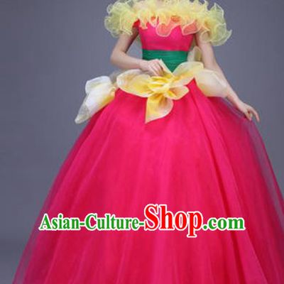 Top Grade Modern Dance Chorus Rosy Dress Professional Opening Dance Stage Performance Costume for Women