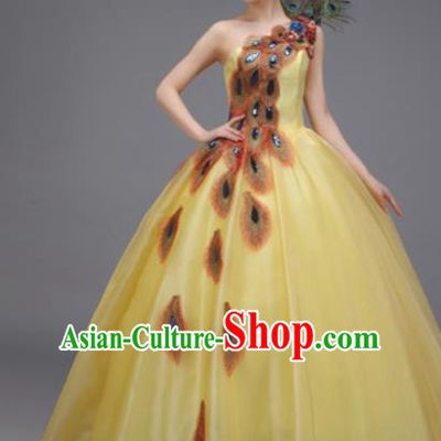 Top Grade Chorus Costume Professional Modern Dance Opening Dance Stage Performance Yellow Dress for Women