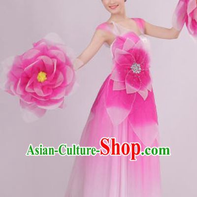 Top Grade Chorus Costume Modern Dance Stage Performance Pink Peony Dress for Women