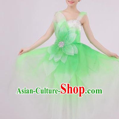 Top Grade Chorus Costume Modern Dance Stage Performance Green Peony Dress for Women
