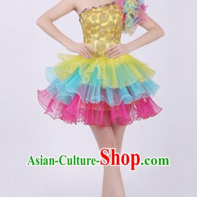 Top Grade Chorus Costume Modern Dance Stage Performance Short Bubble Dress for Women