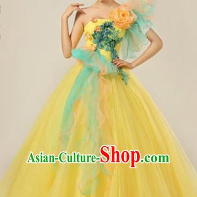 Top Grade Modern Dance Costume Ballroom Waltz Stage Performance Chorus Yellow Dress for Women