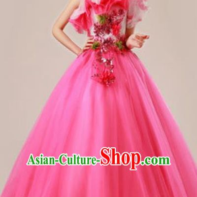 Top Grade Waltz Dance Compere Costume Modern Dance Stage Performance Rosy Dress for Women