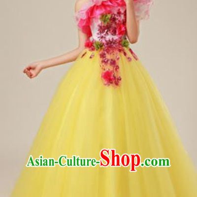 Top Grade Waltz Dance Compere Costume Modern Dance Stage Performance Yellow Dress for Women