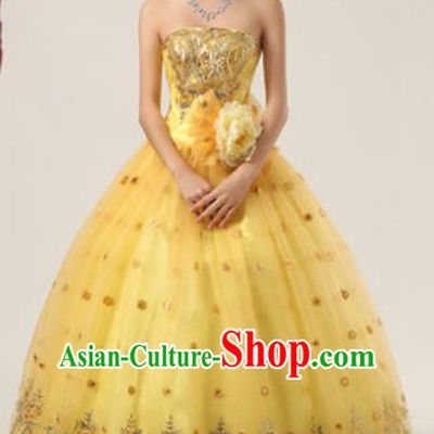 Top Grade Compere Costume Waltz Dance Modern Dance Stage Performance Yellow Dress for Women