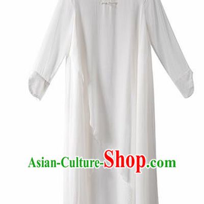 Chinese National Costume Traditional White Silk Cheongsam Tang Suit Qipao Dress for Women