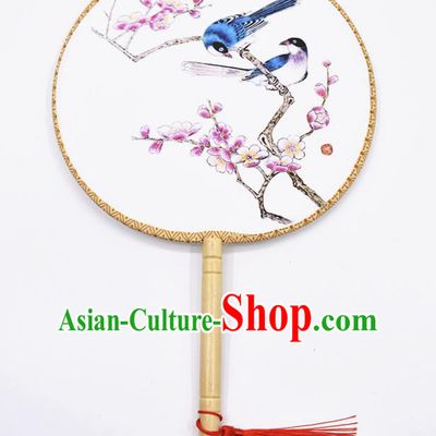 Chinese Ancient Palace Fans Handmade Ink Painting Peach Blossom Round Fans for Women