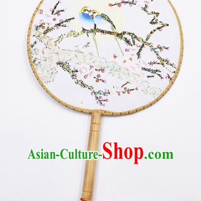 Chinese Ancient Palace Fans Handmade Traditional Printing Birds Wintersweet Silk Round Fans for Women