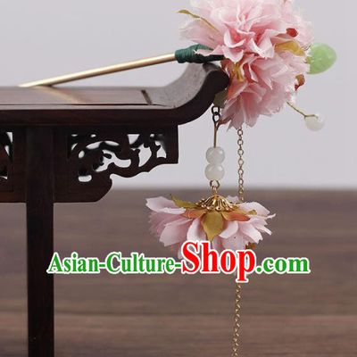 Chinese Ancient Hanfu Hair Accessories Traditional Pink Flowers Hairpins for Women