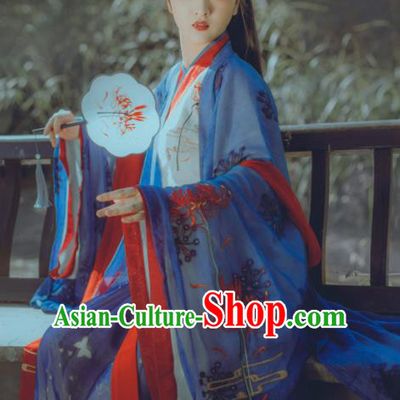 Chinese Ancient Young Lady Embroidered Costumes Jin Dynasty Princess Hanfu Dress for Women