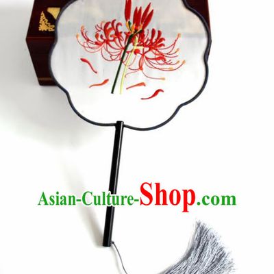 Chinese Ancient Silk Fans Traditional Embroidered Lycoris Palace Fans for Women