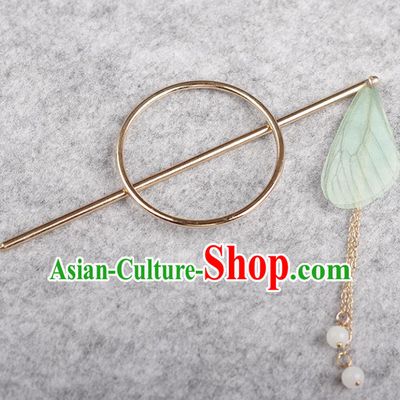 Chinese Ancient Hanfu Hair Accessories Traditional Swordswoman Green Butterfly Wing Hairpins for Women