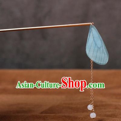 Chinese Ancient Hanfu Hair Accessories Traditional Swordswoman Blue Butterfly Wing Hairpins for Women