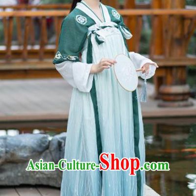 Ancient Chinese Tang Dynasty Palace Princess Costumes Green Hanfu Dress for Rich