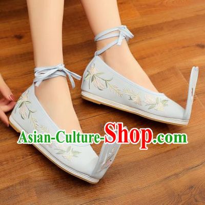 Chinese Ancient Traditional Embroidered Shoes Hanfu Green Cloth Shoes for Women