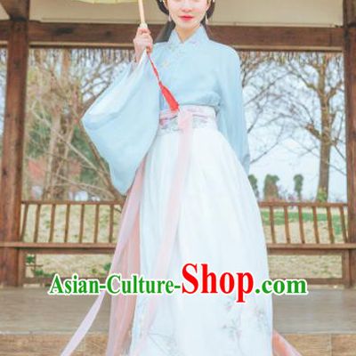 Chinese Traditional Jin Dynasty Nobility Lady Costumes Ancient Peri Goddess Embroidered Hanfu Dress for Rich