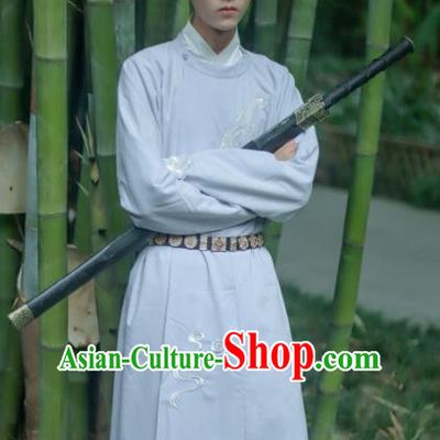 Chinese Tang Dynasty Swordsman Costume Ancient Imperial Bodyguard Round Collar Robe for Men