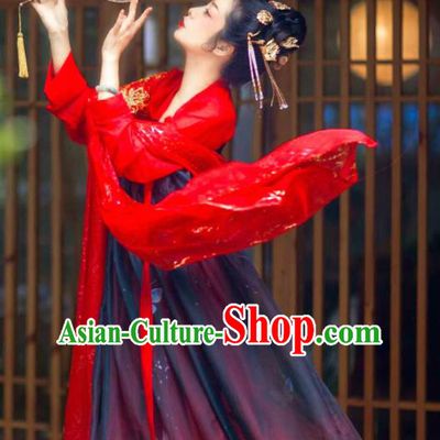 Chinese Traditional Tang Dynasty Maidenform Red Hanfu Dress Ancient Palace Princess Costumes for Women