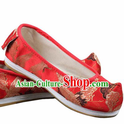 Chinese Ancient Traditional Embroidered Shoes Hanfu Red Cloth Shoes for Women