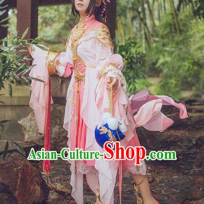Chinese Traditional Cosplay Swordsman Pink Costumes Ancient Female Knight Dress for Women