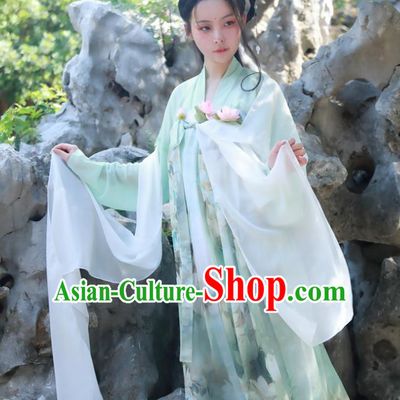 Chinese Ancient Court Maid Green Hanfu Dress Tang Dynasty Palace Lady Historical Costumes for Women