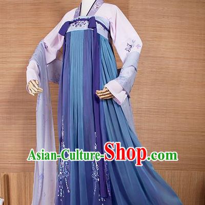 Top Grade Chinese Cosplay Princess Costumes Ancient Tang Dynasty Palace Lady Blue Dress for Women