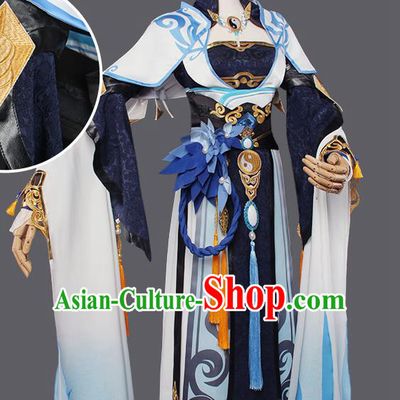 Top Grade Chinese Cosplay Taoist Nun Costumes Ancient Swordswoman Golden Dress for Women