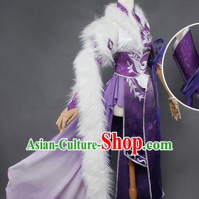 Top Grade Chinese Cosplay Costumes Ancient Swordswoman Purple Dress for Women