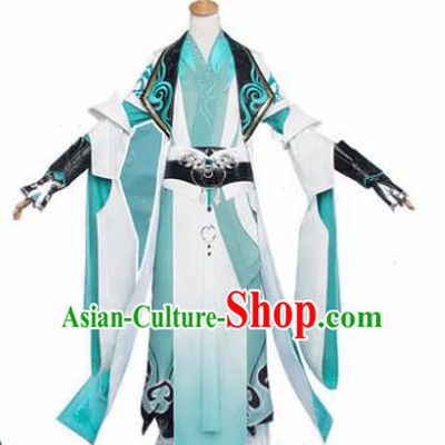 Chinese Traditional Cosplay Nobility Childe Costumes Ancient Swordsman Green Clothing for Men