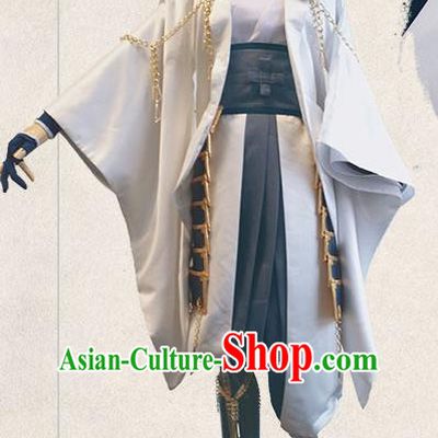 Chinese Traditional Cosplay Warrior White Costumes Ancient Swordsman Clothing for Men