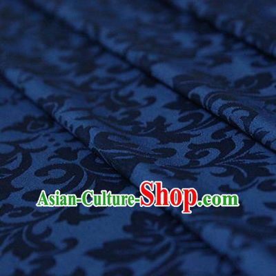 Asian Chinese Traditional Pattern Fabric Ancient Hanfu Jacquard Weave Deep Blue Brocade Silk Fabric Drapery Material
