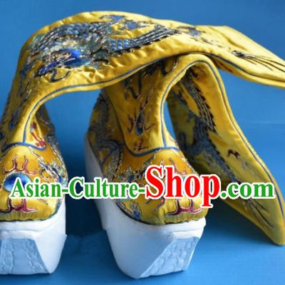 Chinese Traditional Beijing Opera Takefu Shoes Ancient Han Dynasty Emperor Embroidered Boots for Men