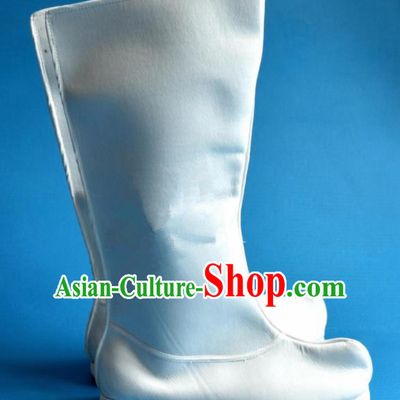 Chinese Traditional Beijing Opera Takefu Shoes Ancient Han Dynasty Swordsman White Boots for Men