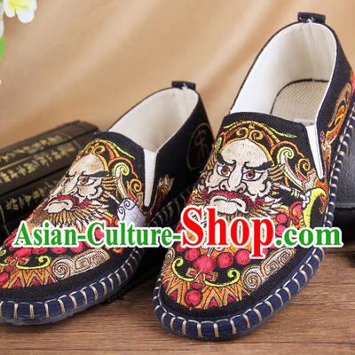 Chinese National Shoes Traditional Multi-layered Cloth Shoes Black Embroidered Shoes for Men