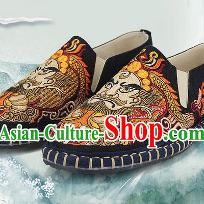 Chinese National Shoes Traditional Black Cloth Shoes Embroidery Facial Makeup Shoes for Men
