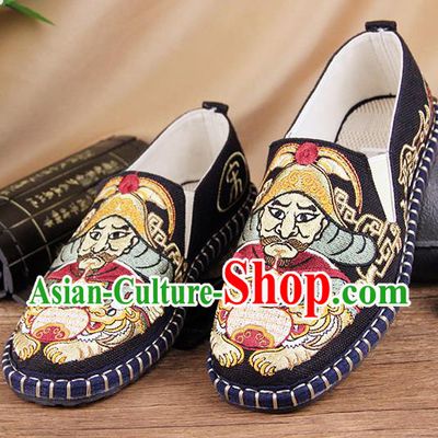 Chinese National Shoes Traditional Cloth Shoes Embroidery Black Shoes for Men