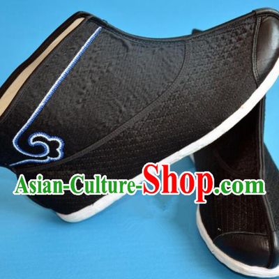 Chinese Traditional Beijing Opera Swordsman Shoes Ancient Song Dynasty Knight Black Boots for Men