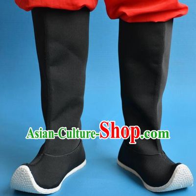 Chinese Traditional Beijing Opera Shoes Ancient Han Dynasty Swordsman Black Boots for Men