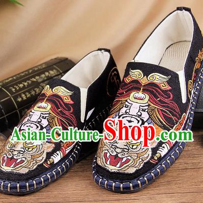 Chinese National Shoes Traditional Black Cloth Shoes Embroidery Multi-layered Shoes for Men