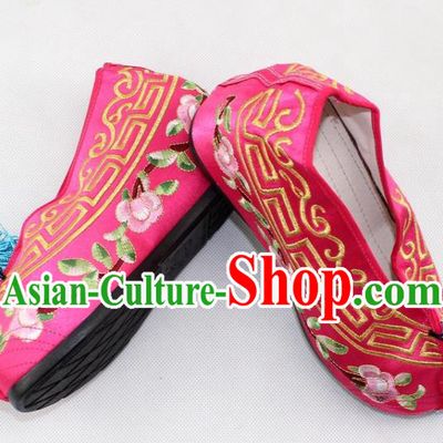 Chinese Traditional Beijing Opera Rosy Blood Stained Shoes Ancient Handmade Princess Embroidered Shoes for Women