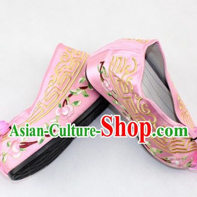Chinese Traditional Beijing Opera Pink Blood Stained Shoes Ancient Handmade Princess Embroidered Shoes for Women