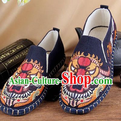 Chinese National Shoes Traditional Cloth Shoes Embroidery Navy Shoes for Men