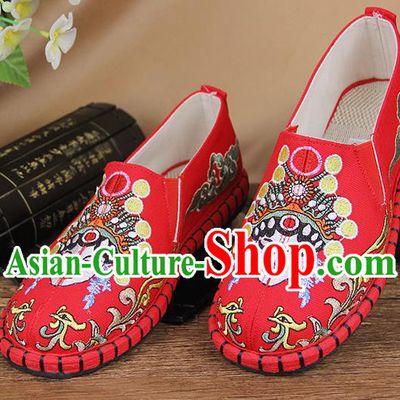 Chinese National Handmade Shoes Traditional Cloth Shoes Embroidery Red Shoes for Women
